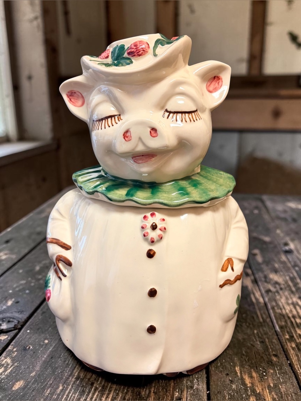 VTG Shawnee Pottery Winnie Cookie Jar Pig Clover Bud 11.25"